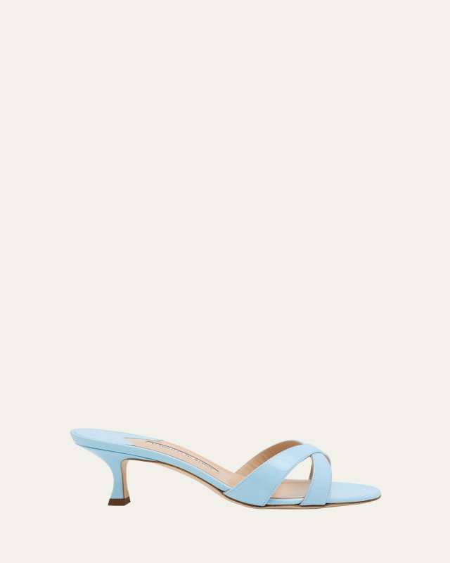 Patent Leather Crisscross Slide Sandals